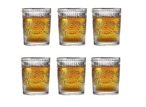 4255698224429 - Cheffinger - Trinkgläser Set 270ml 6 Gläser Glas Wasser Limonade Vintage Cognac Whiskey Retro Cocktail