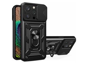 4255698228465 - Hybrid Armor Camshield-Hülle mit Ring Ständer und Kameraschutz für iPhone 15 Plus Schwarz