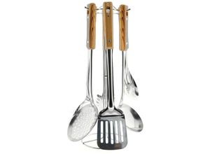 4255698234985 - Cheffinger - Stainless Steel 7-teiliges Set Küchenhelfer inkl Aufsteller Edelstahl Holz