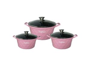 4255698235210 - Cheffinger - Diamant Kochgeschirr 6 teilig Topf Induktion Alu Guss Kochtopfset Marmor Pink