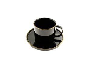 4255698237900 - 12-Teilig Kaffeeservice mit Untertasse Tasse Kaffeetasse Gold-Umrandung schwarz