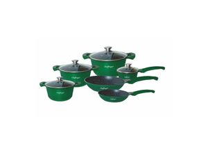 4255698238235 - Cheffinger - 10-Teiliges Kochgeschirr-Set Topf Induktion Alu Guss Pfanne Topfset Kochtopfset Marmor Grün