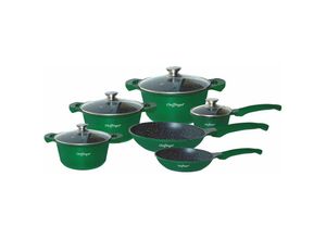 4255698238259 - Cheffinger - 10-Teiliger Kochgeschirr-Set Topf Induktion Alu Guss Pfanne Topfset Kochtopfset Marmor Lila