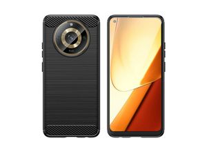 4255698249323 - Markenlos - Carbon Case kompatibel mit Realme 11 Pro flexible Silikon-Carbon-Hülle schwarz - Schwarz