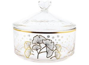 4255698258905 - Almina Bonboniere 2-teilig Glasschale und Deckel mit goldenen und silbernen Details Blumenmotiv