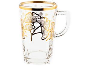 4255698258943 - Almina Teegläser-Set 12-teilig mit Henkel goldene und silberne Details 100 ml Blumenmotiv