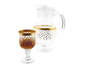 4255698258967 - Almina Karaffen-Set 8-Teilig aus Glas mit silbernen und goldenen Details Blumenmotiv