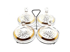 4255698258981 - Almina Snack-Set Tajine 9 Teilig aus Glas mit goldenen und silbernen Muster Blumenmotiv