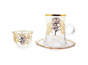 4255698259285 - Almina 36 Teiliges Set für Tee Mokka und Zamzam mit Unterteller Blumenmotiv