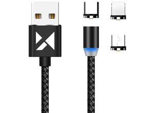 4255698259346 - Magnetkabel usb   Micro usb   usb Type c   iPhone-Anschluss Kabel 24A 1m mit led Schwarz (WMC-01) - Wozinsky