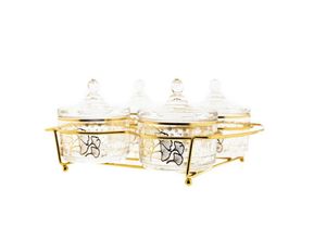 4255698261172 - Almina 9 Teiliger Snack-Set Servierschalen für Snacks mit goldenen und silberen Details Punktemotiv