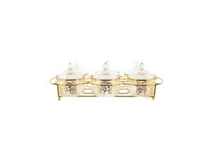 4255698261196 - Almina 13 Teiliger Snack-Set Servierschalen für Snacks mit goldenen und silbernen Details Blumenmotiv