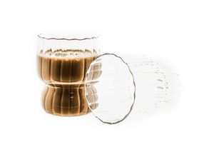 4255698266009 - - 2 Tlg Trinkgläser Set 300 ml aus Borosilikatglas Espressogläser Hitzebeständig Riffle Design