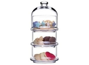 4255698267426 - PASABAHCE Patisserie Basic Set 3 stapelbare Behälter mit Kuppel Glas Transparent