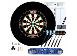 4255698285215 - Dartscheibe Steeldart Profi mit 6 Dartpfeile Metallspitze Schutzring Eva Dartboard Surround