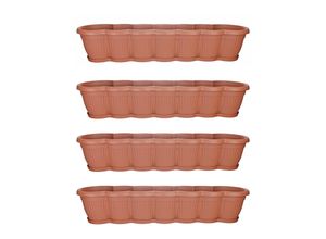 4255701930866 - Blumenkasten mit Untersetzer 80 cm 4er Set Terracotta