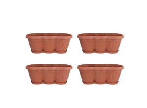 4255701930880 - Blumenkasten mit Untersetzer 40 cm 4er Set Terracotta