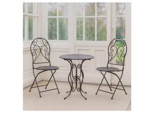 4255701939340 - Bistroset aus Metall 3-teilig detailreich verzier Klapptisch Ø 60 cm und 2 Klappstühle