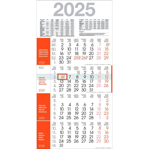 4255704327571 - Viermonatskalender M4R1_ORANGE 4 Monate   1 Seite 30x59cm 2025 4255704327571 Bühner