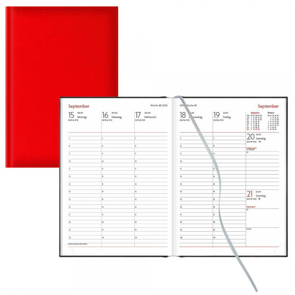 4255704327731 - Buchkalender 942-2-266 rot 1 Woche   2 Seiten 145x205cm (A5) 2025 4255704327731 Lediberg