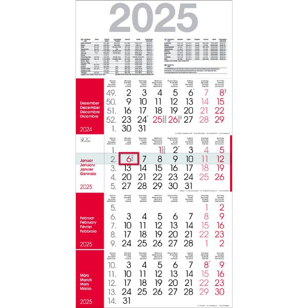 4255704327885 - Viermonatskalender M4R1_ROT 4 Monate   1 Seite 30x59cm 2025 4255704327885 Bühner