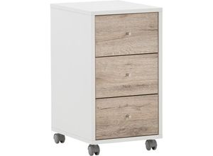 4255713421055 - Möbelpartner - Rollcontainer Pigeon HxBxT 597x326x39cm 3 Schubladen Weiß Eiche - Weiß