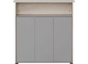 4255713421215 - Möbelpartner Empfangstheke Pigeon HxBxT 111x107x44cm 7 Fächern & 3 Flügeltüren Eiche Grau - Eiche