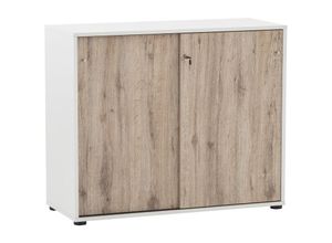 4255713421314 - Möbelpartner - Aktenschrank Pigeon Large HxBxT 836x100x41cm 2 Fächern & 2 abschließbare Schiebetüren Weiß Eiche - Weiß