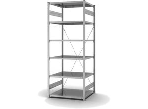 4255713433980 - Proregal-qualitätsregale Made In Germany - Fachbodenregal Stecksystem T-Profil Grundregal HxBxT 250x100x80cm 6 Ebenen Fachlast 130 kg Einseitig