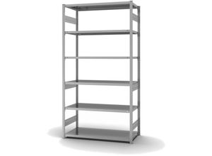 4255713436844 - Fachbodenregal Stecksystem T-Profil Grundregal HxBxT 250x130x60cm 6 Ebenen Fachlast 240 kg Beidseitig nutzbar Verzinkt - Verzinkt