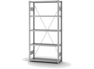 4255713438251 - Fachbodenregal Stecksystem T-Profil Grundregal HxBxT 200x100x30cm 5 Ebenen Fachlast 220 kg Einseitig nutzbar Verzinkt - Verzinkt