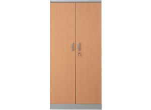 4255713450413 - Proregal Flügeltürenschrank Squirrel 4 Fachböden Cllock Griff HxBxT 195x92x42 cm Holztüren Grau Buche Verzinkt - Grau