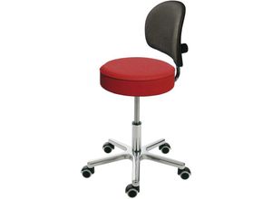 4255713455173 - Drehhocker Indianapolis High mit Rückenlehne Sitzhöhe 54-72cm ø 61cm Tragfähigkeit 110kg Kunstleder-Sitz Aluminium-Fußkreuz mit Rollen Feuerrot - Rot