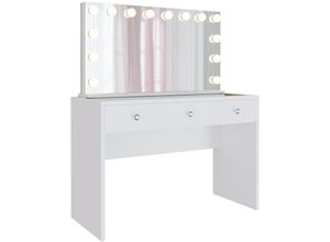 4255716330453 - Schminktisch Nettie mit Spiegel I Kosmetiktisch mit LED-Beleuchtung I mit 3 Schubladen Glasplatte und USB-Anschlüssen