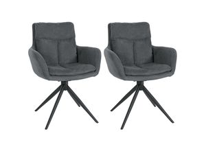 4255716365615 - Esszimmerstühle 2er Set drehbar Vilas Stoff 180° schwenkbarer Sessel mit Armlehne und Rückenlehne Metallgestell mit Bodenschonern