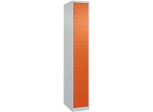 4255750360805 - C+p Möbelsysteme - c+p Schließfachschränke Classic plus 5 Abteile HxBxT 185x30x50cm Zylinderschloss Stahl Lichtgrau Reinorange - Hellgrau