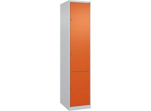 4255750360935 - C+p Möbelsysteme - c+p Schließfachschränke Classic plus 3 Abteile HxBxT 185x40x50cm Zylinderschloss Stahl Lichtgrau Reinorange - Hellgrau