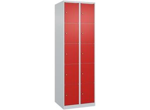 4255750361604 - C+p Möbelsysteme - c+p Schließfachschränke Classic plus 10 Abteile HxBxT 185x60x50cm Zylinderschloss Stahl Lichtgrau Verkehrsrot - Hellgrau