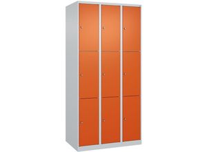 4255750362106 - C+p Möbelsysteme - c+p Schließfachschränke Classic plus 9 Abteile HxBxT 185x90x50cm Zylinderschloss Stahl Lichtgrau Reinorange - Hellgrau