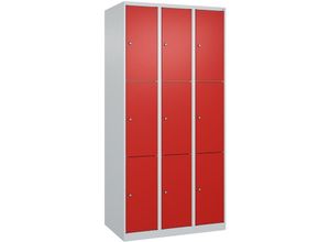 4255750362120 - C+p Möbelsysteme - c+p Schließfachschränke Classic plus 9 Abteile HxBxT 185x90x50cm Zylinderschloss Stahl Lichtgrau Verkehrsrot - Hellgrau