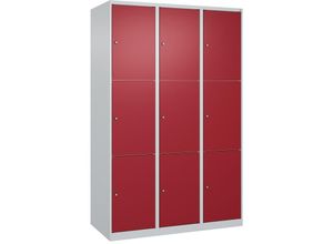 4255750362502 - C+p Möbelsysteme - c+p Schließfachschränke Classic plus 9 Abteile HxBxT 185x120x50cm Zylinderschloss Stahl Lichtgrau Rubinrot - Hellgrau