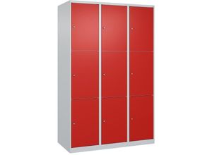 4255750362519 - C+p Möbelsysteme - c+p Schließfachschränke Classic plus 9 Abteile HxBxT 185x120x50cm Zylinderschloss Stahl Lichtgrau Verkehrsrot - Hellgrau