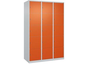 4255750362755 - C+p Möbelsysteme - c+p Schließfachschränke Classic plus 15 Abteile HxBxT 185x120x50cm Zylinderschloss Stahl Lichtgrau Reinorange - Hellgrau