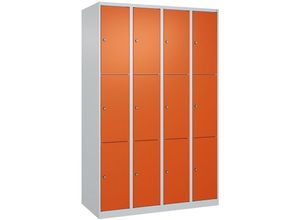 4255750362885 - C+P Schließfachschränke Classic PLUS 12 schmale Abteile HxBxT 185x120x50cm Zylinderschloss Stahl Lichtgrau Reinorange - Hellgrau