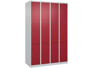 4255750362892 - C+p Möbelsysteme - c+p Schließfachschränke Classic plus 12 schmale Abteile HxBxT 185x120x50cm Zylinderschloss Stahl Lichtgrau Rubinrot - Hellgrau