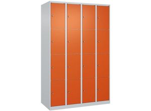 4255750363011 - C+p Möbelsysteme - c+p Schließfachschränke Classic plus 16 Abteile HxBxT 185x120x50cm Zylinderschloss Stahl Lichtgrau Reinorange - Hellgrau