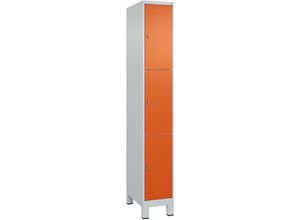 4255750363394 - C+p Möbelsysteme - c+p Schließfachschränke Classic plus mit Füßen 3 Abteile HxBxT 195x30x50cm Zylinderschloss Stahl Lichtgrau Reinorange - Hellgrau