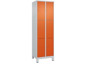 4255750364179 - C+p Möbelsysteme - c+p Schließfachschränke Classic plus mit Füßen 6 Abteile HxBxT 195x60x50cm Zylinderschloss Stahl Lichtgrau Reinorange - Hellgrau