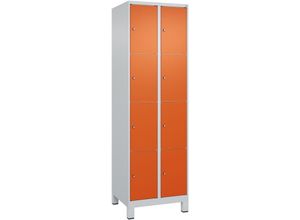 4255750364308 - C+p Möbelsysteme - c+p Schließfachschränke Classic plus mit Füßen 8 Abteile HxBxT 195x60x50cm Zylinderschloss Stahl Lichtgrau Reinorange - Hellgrau