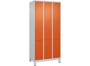 4255750364957 - C+p Möbelsysteme - c+p Schließfachschränke Classic plus mit Füßen 9 Abteile HxBxT 195x90x50cm Zylinderschloss Stahl Lichtgrau Reinorange - Hellgrau